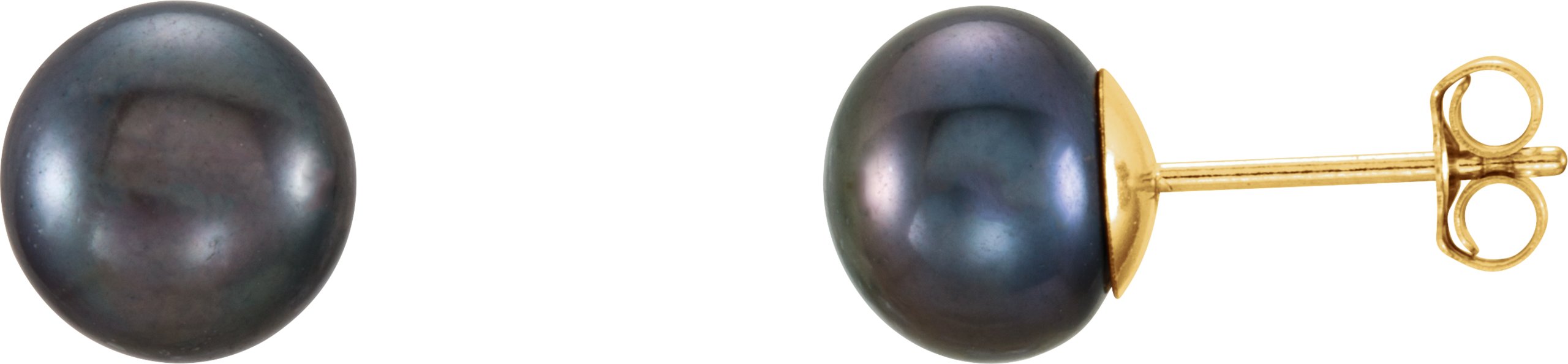14K Yellow 7-8 mm Cultured Black Freshwater Pearl Earrings