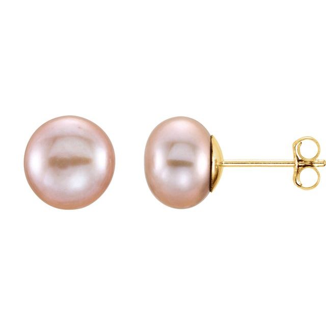 14K Yellow 7-8 mm Cultured Pink Freshwater Pearl Earrings