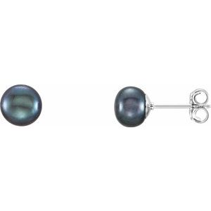 Sterling Silver 6-7 mm Cultured Black Freshwater Pearl Earrings