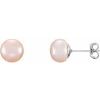 Sterling Silver 7 8 mm Pink Freshwater Cultured Pearl Earrings Ref. 10018226