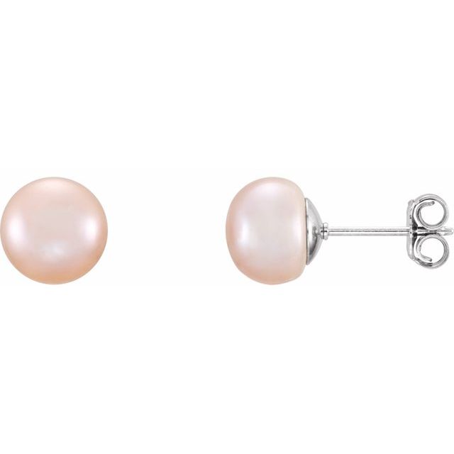 Sterling Silver 7-8 mm Pink Freshwater Cultured Pearl Earrings