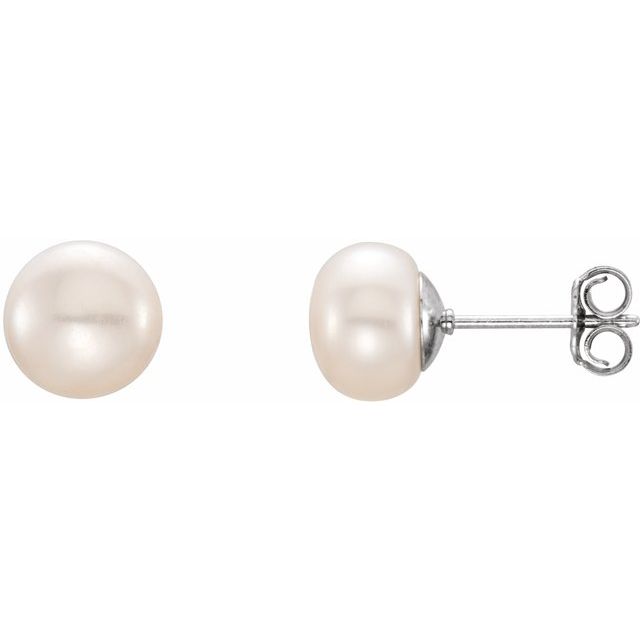 Sterling Silver 7-8 mm Cultured White Freshwater Pearl Earrings