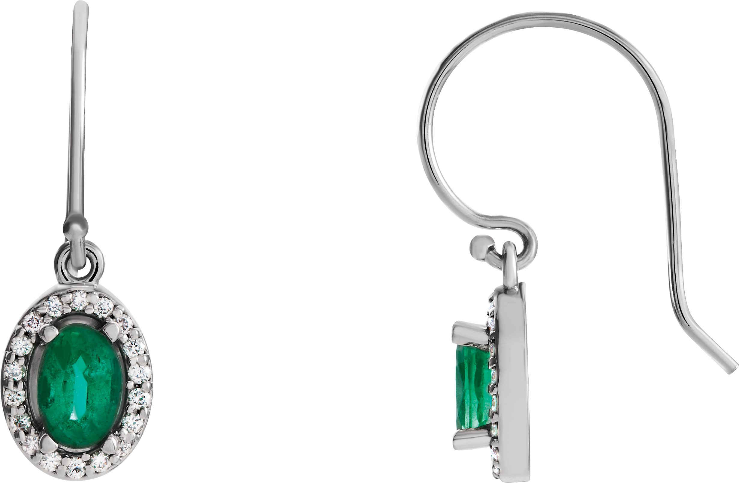 14K White Emerald & 1/5 CTW Diamond Earrings