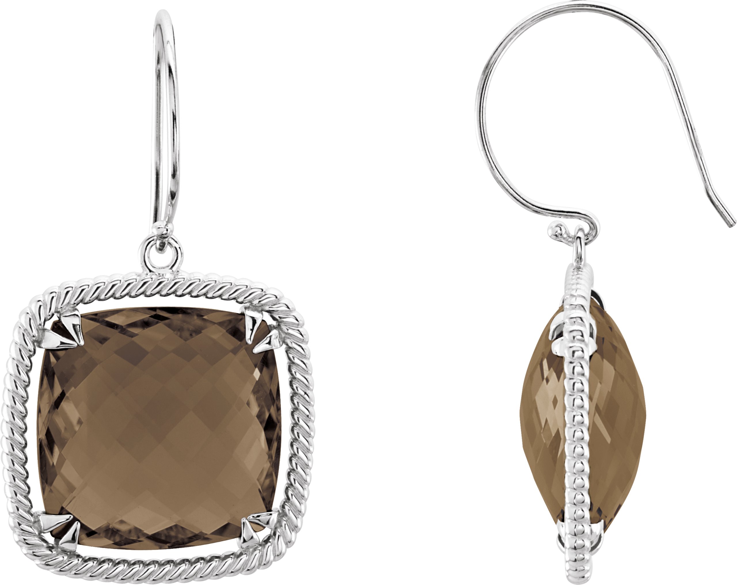 Sterling Silver Smoky Quartz Rope Design Earrings Ref 5237276