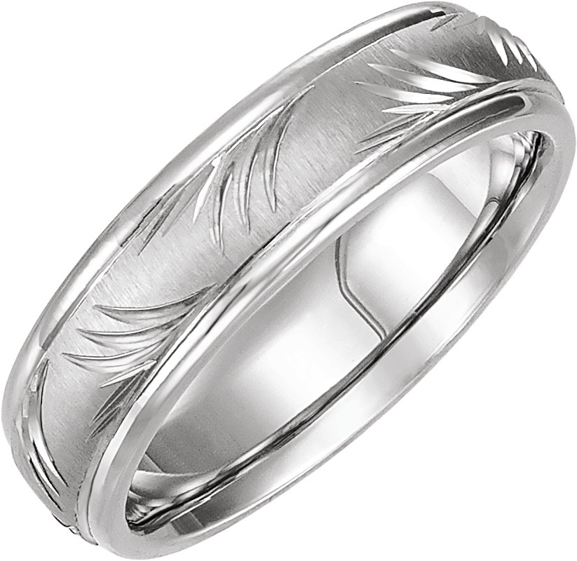 Stepped-Edge Floral-Inspired Half Round Band with Satin Finish