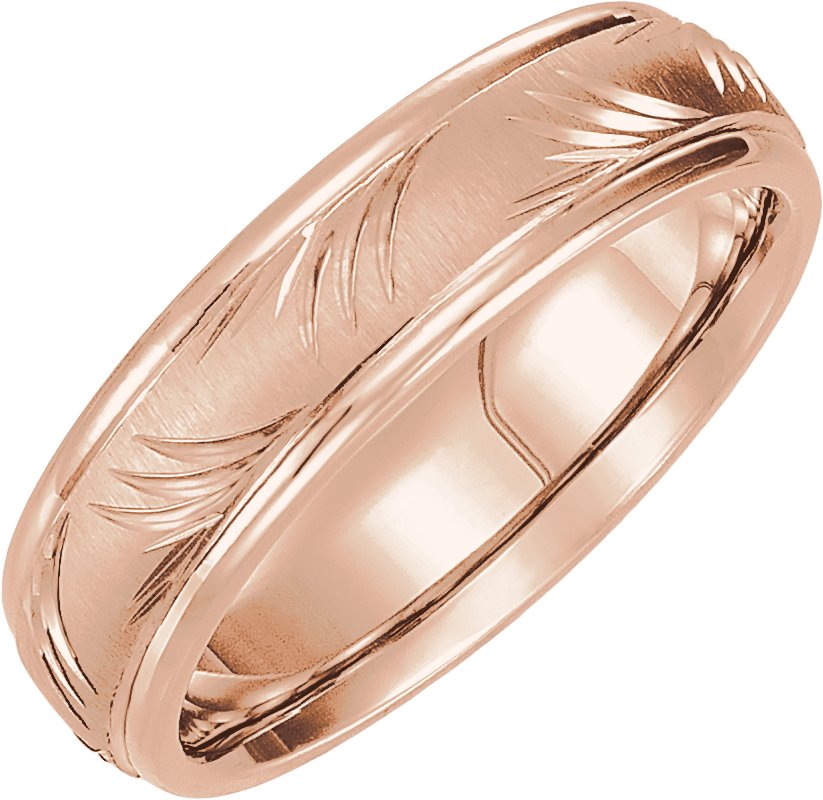 Stepped-Edge Floral-Inspired Half Round Band with Satin Finish