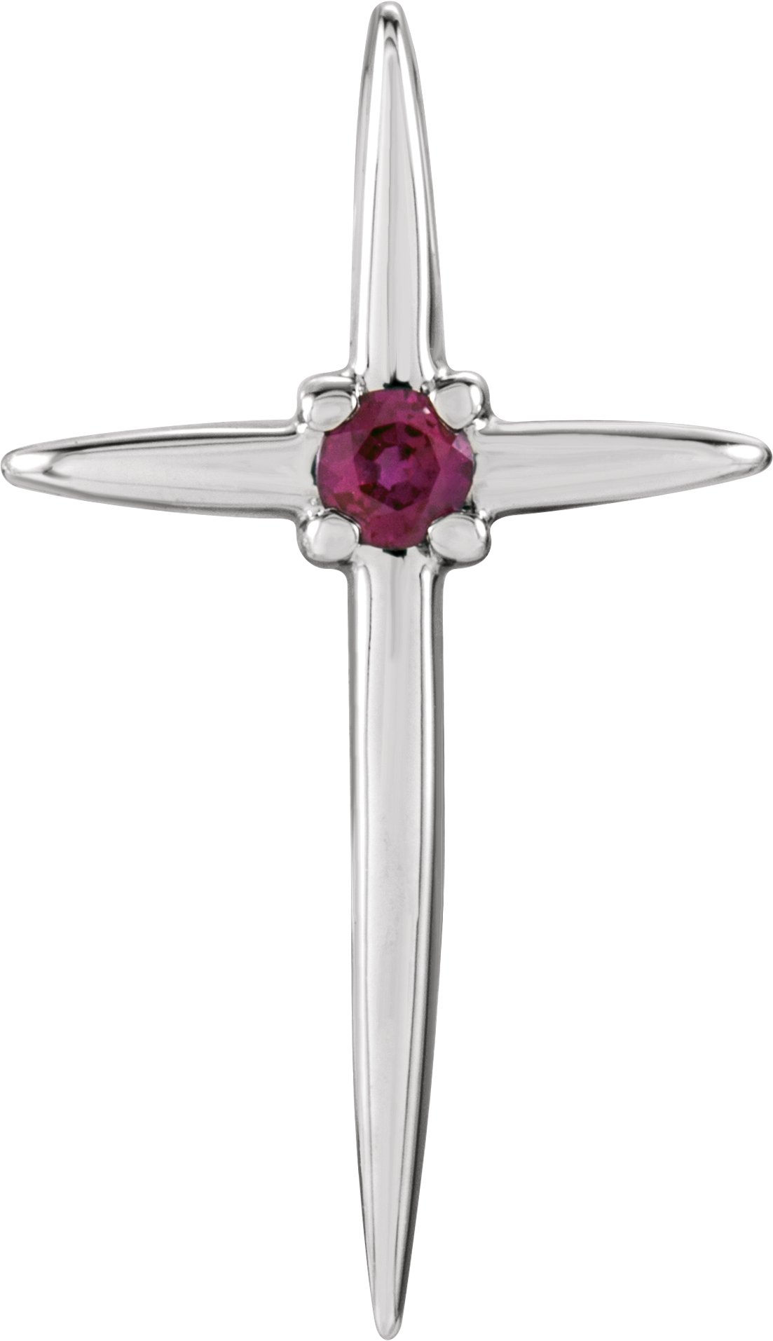 14K White Natural Ruby Cross Pendant