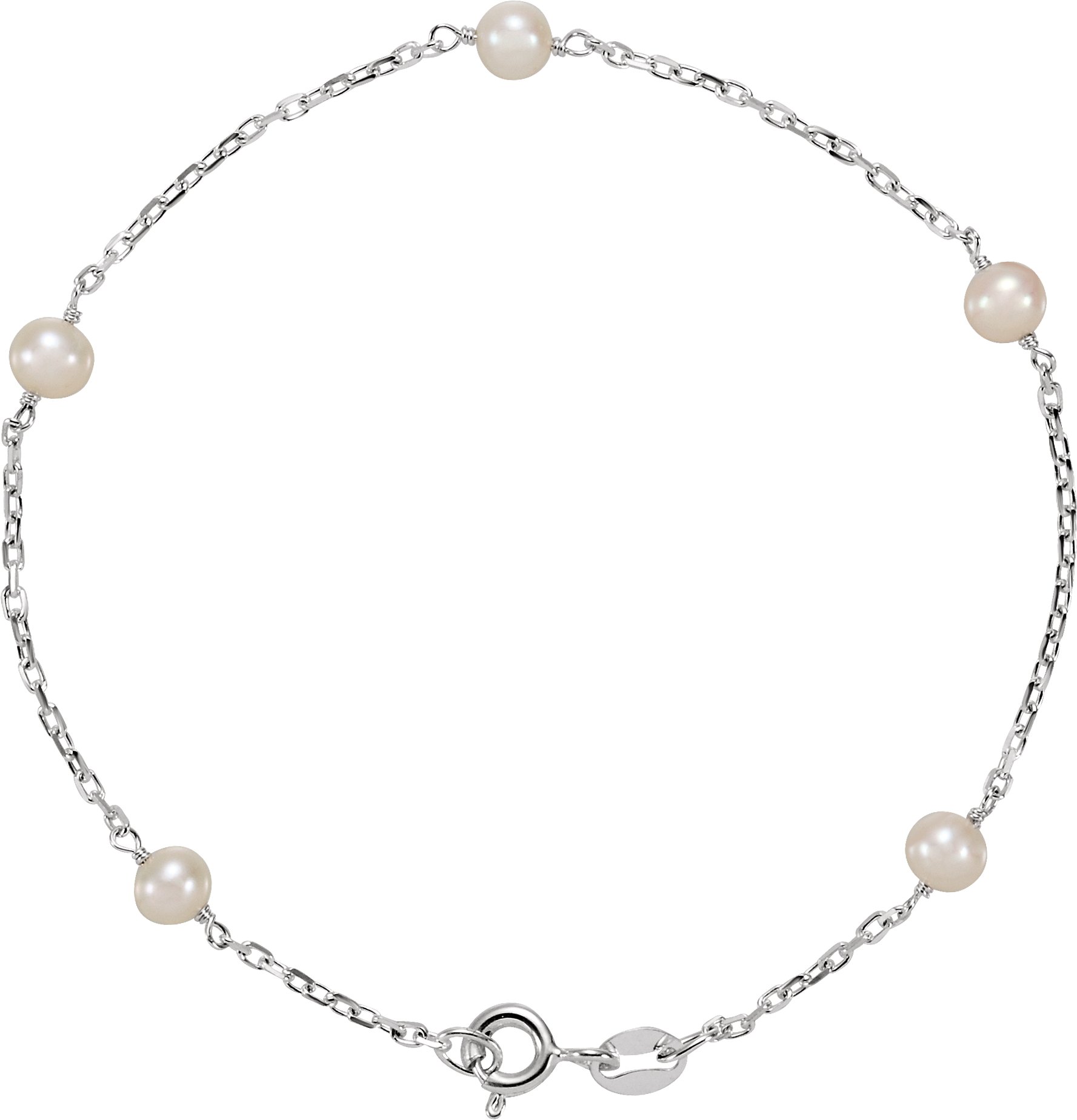 Sterling Silver Cultured White Freshwater Pearl 5-Station 7