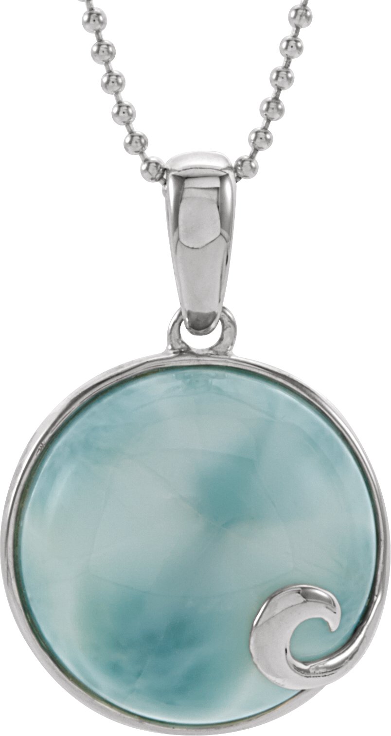 Sterling Silver Natural Larimar Cabochon 18" Necklace