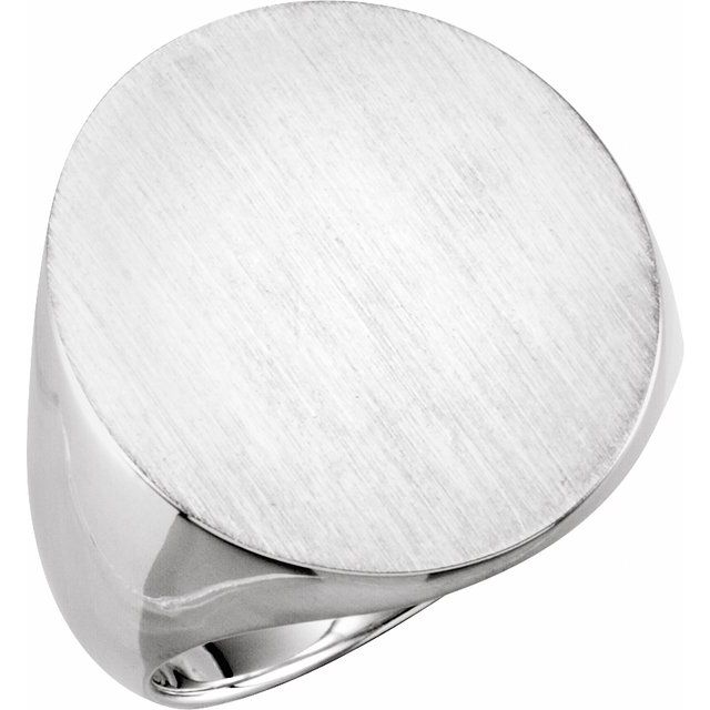14K White 22x20 mm Oval Signet Ring