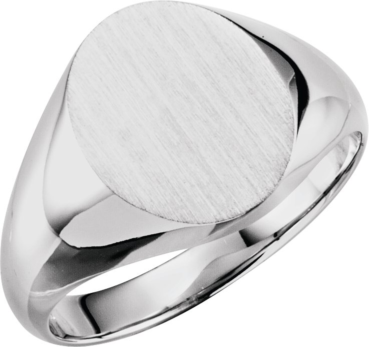 14K White 14x12 mm Oval Signet Ring