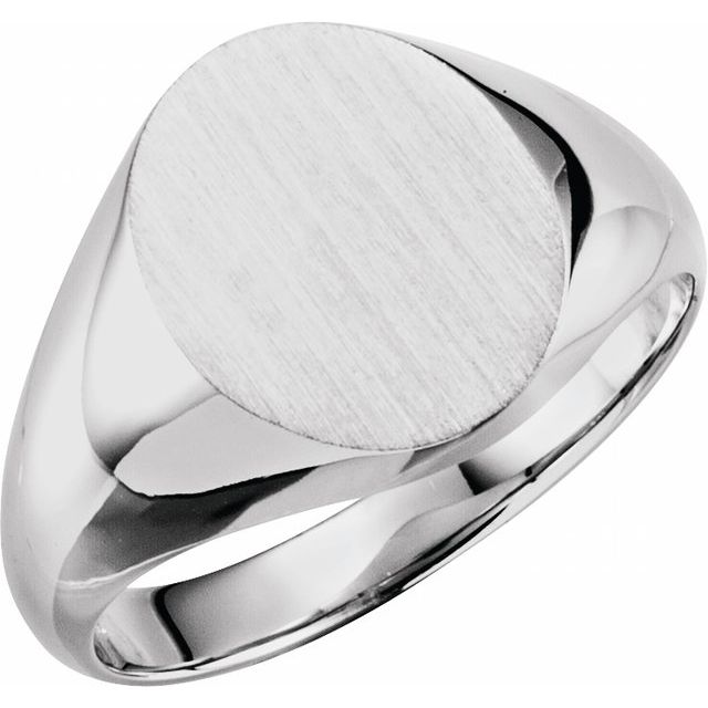 14K White 14x12 mm Oval Signet Ring