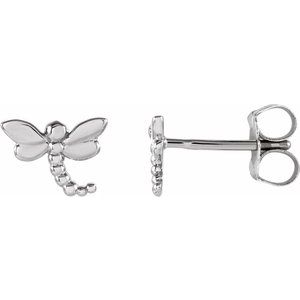14K White Dragonfly Earrings 