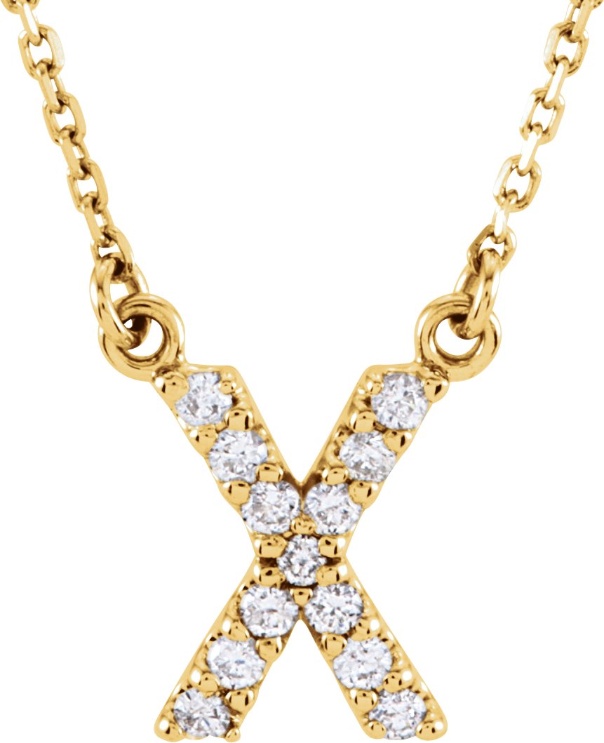 14K Yellow 1/8 CTW Natural Diamond Initial X 16" Necklace