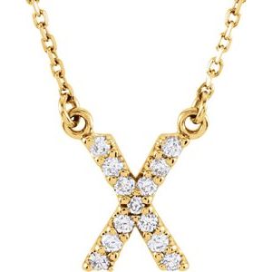 14K Yellow 1/8 CTW Natural Diamond Initial X 16" Necklace