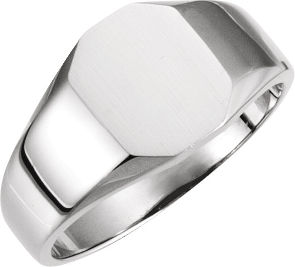 14K White 9x7 mm Octagon Signet Ring 