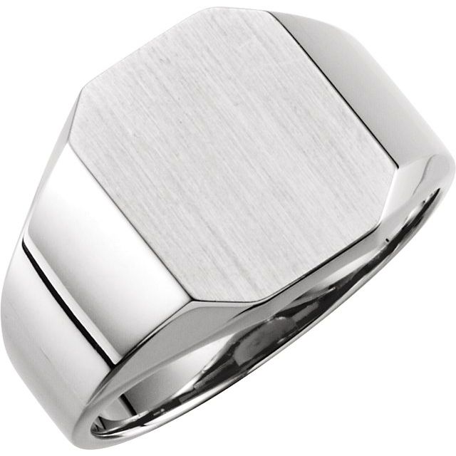 14K White 14x12 mm Octagon Signet Ring