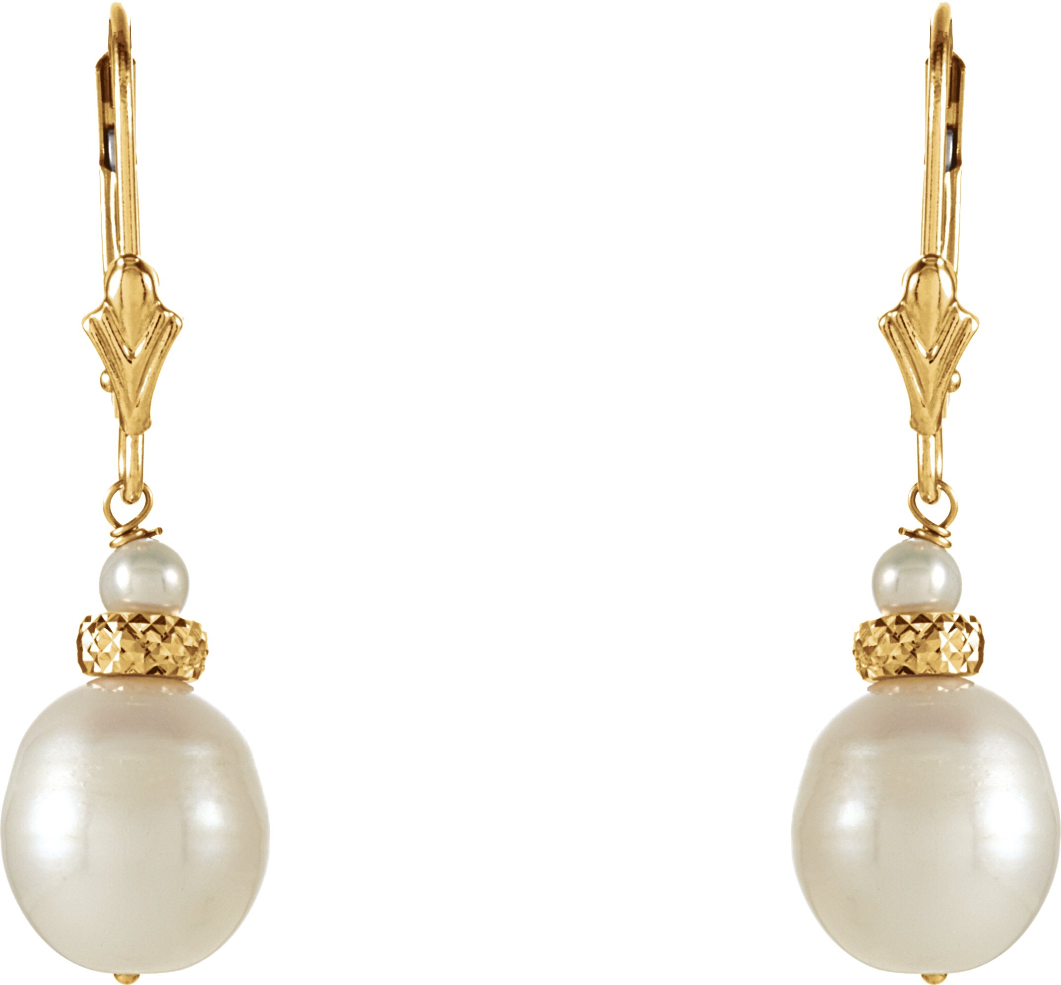 Alternative view of Cultured White Freshwater Pearl Earrings – 14K Yellow Gold