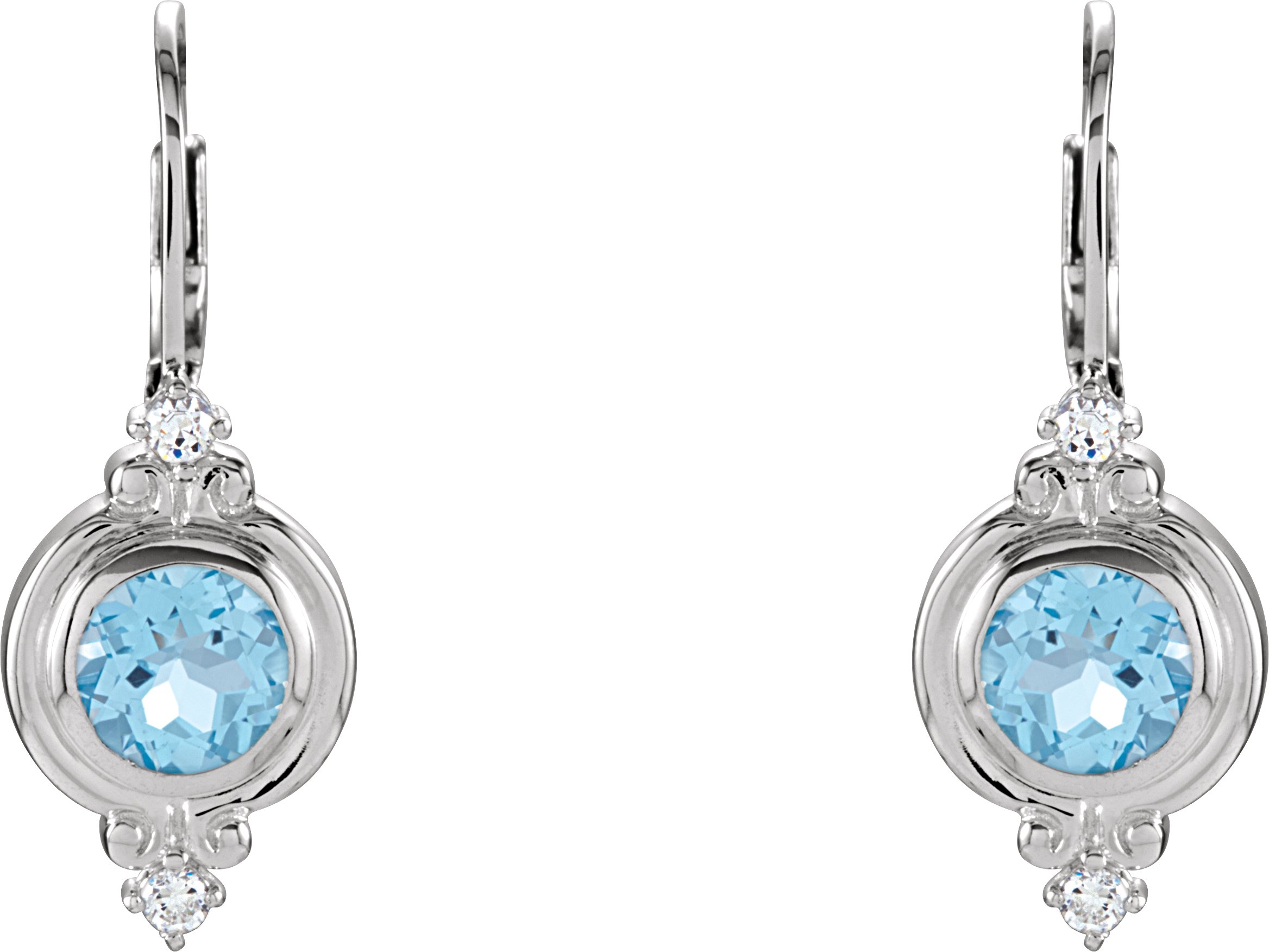 Sterling Silver Natural Swiss Blue Topaz & Imitation White Cubic Zirconia Earrings