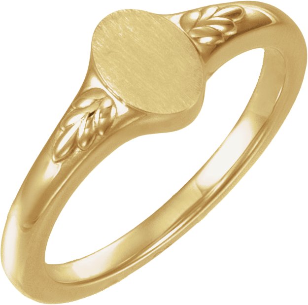 Engravable Wheat Pattern Oval Signet Ring