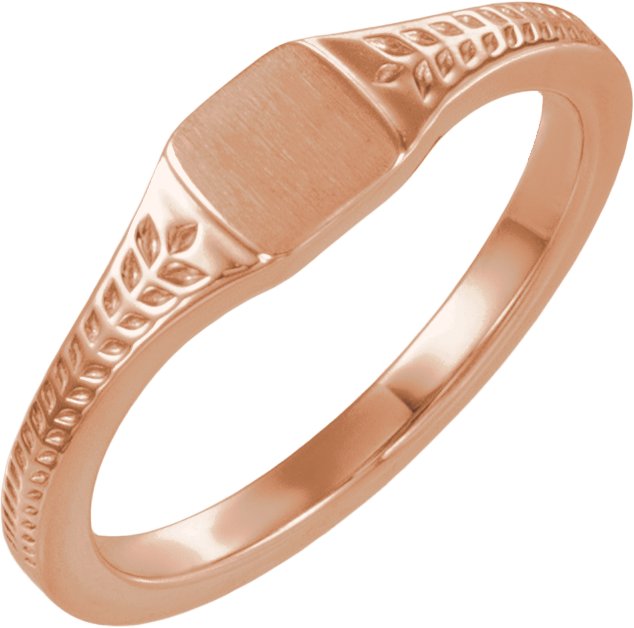 Engravable Wheat Pattern Square Signet Ring