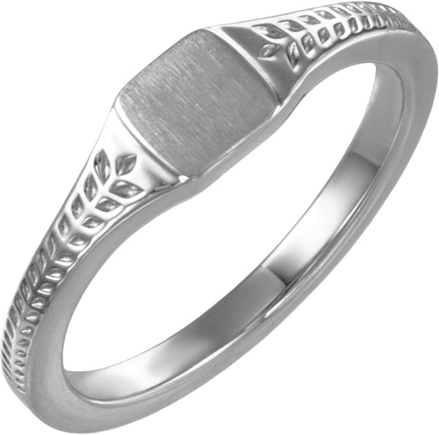 Engravable Wheat Pattern Square Signet Ring
