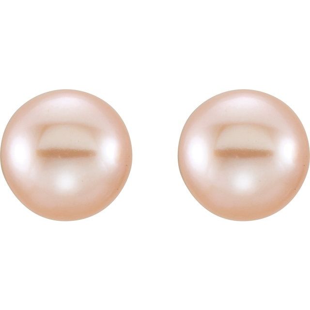 14K Yellow 5-6 mm Cultured Pink Freshwater Pearl Earrings