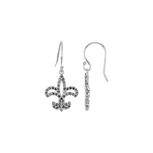 14K White 1/2 CTW Natural Black Diamond Fleur-de-Lis Earrings