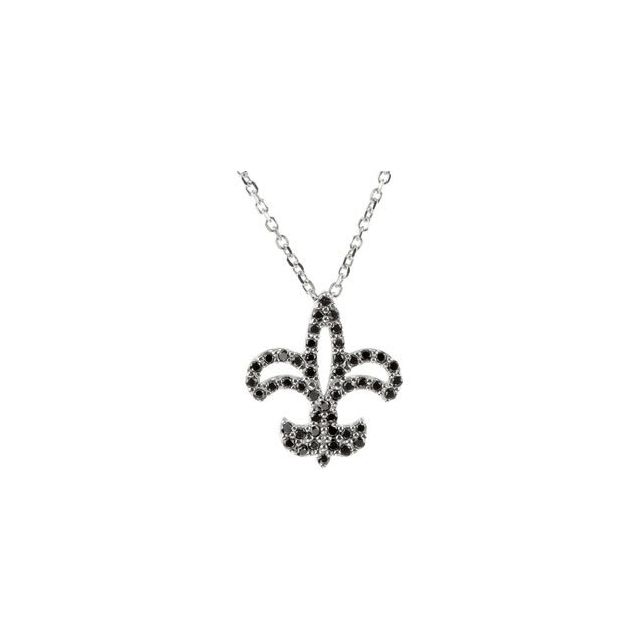 14K White 1/4 CTW Black Diamond Fleur-de-Lis 16" Necklace