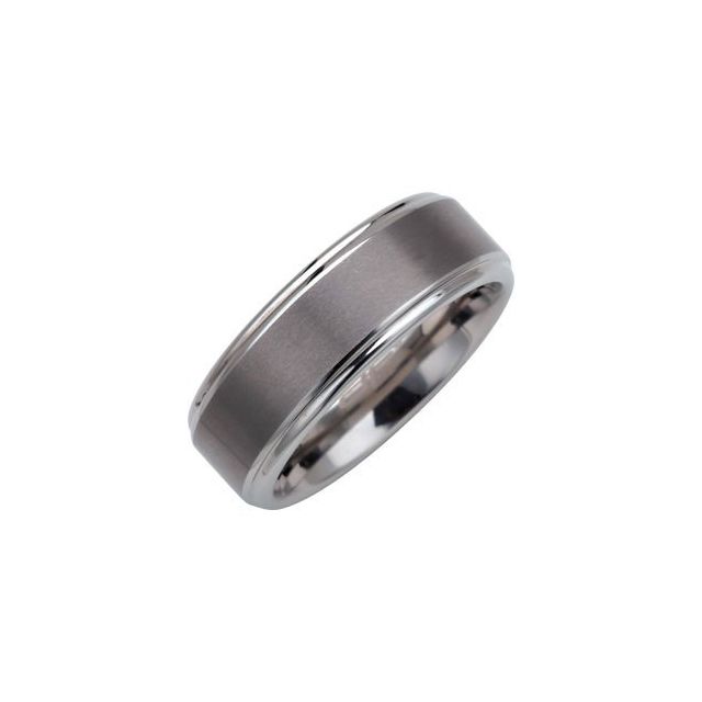 Tungsten 8 mm Satin Finished Band with Ridged Edges Size 10