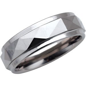 Tungsten 7.3 mm Faceted Band with Ridge Size 7