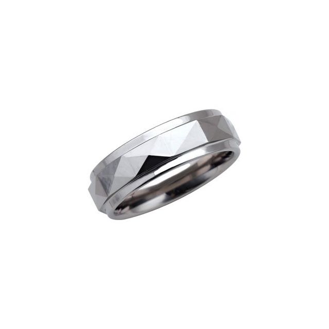 Tungsten 7.3 mm Faceted Band with Ridge Size 7