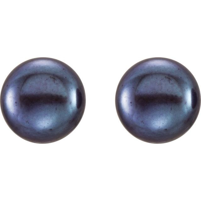 14K Yellow 8-9 mm Cultured Black Freshwater Pearl Earrings