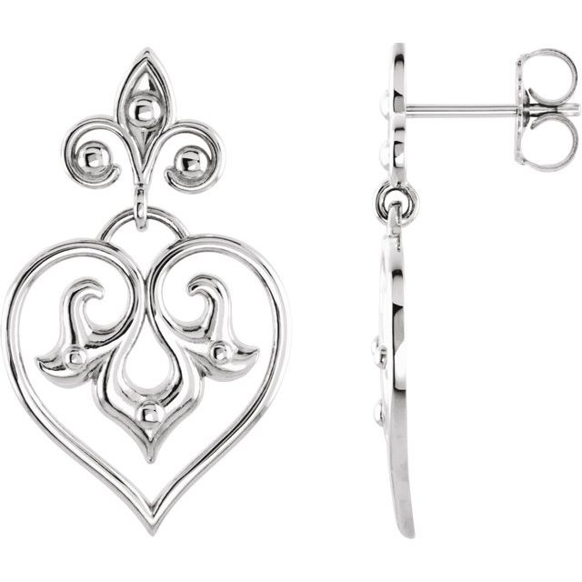 Sterling Silver Fleur-de-lis Heart Earrings