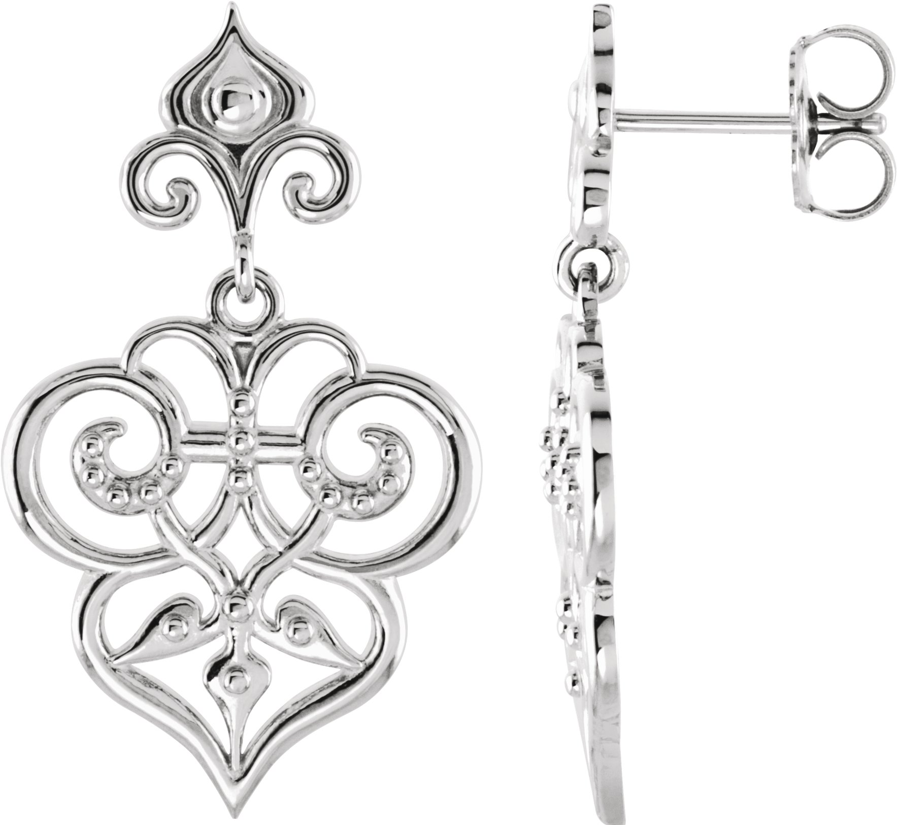 Sterling Silver & 14K White Decorative Dangle Earrings 