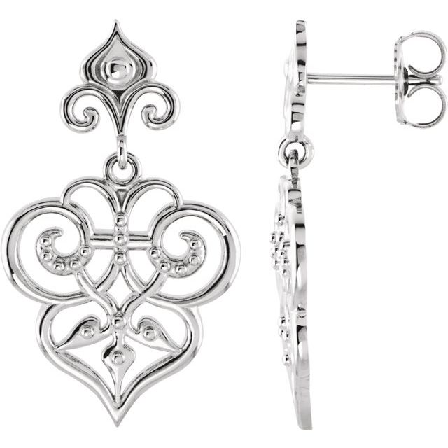 Sterling Silver & 14K White Fleur-de-Lis Earrings