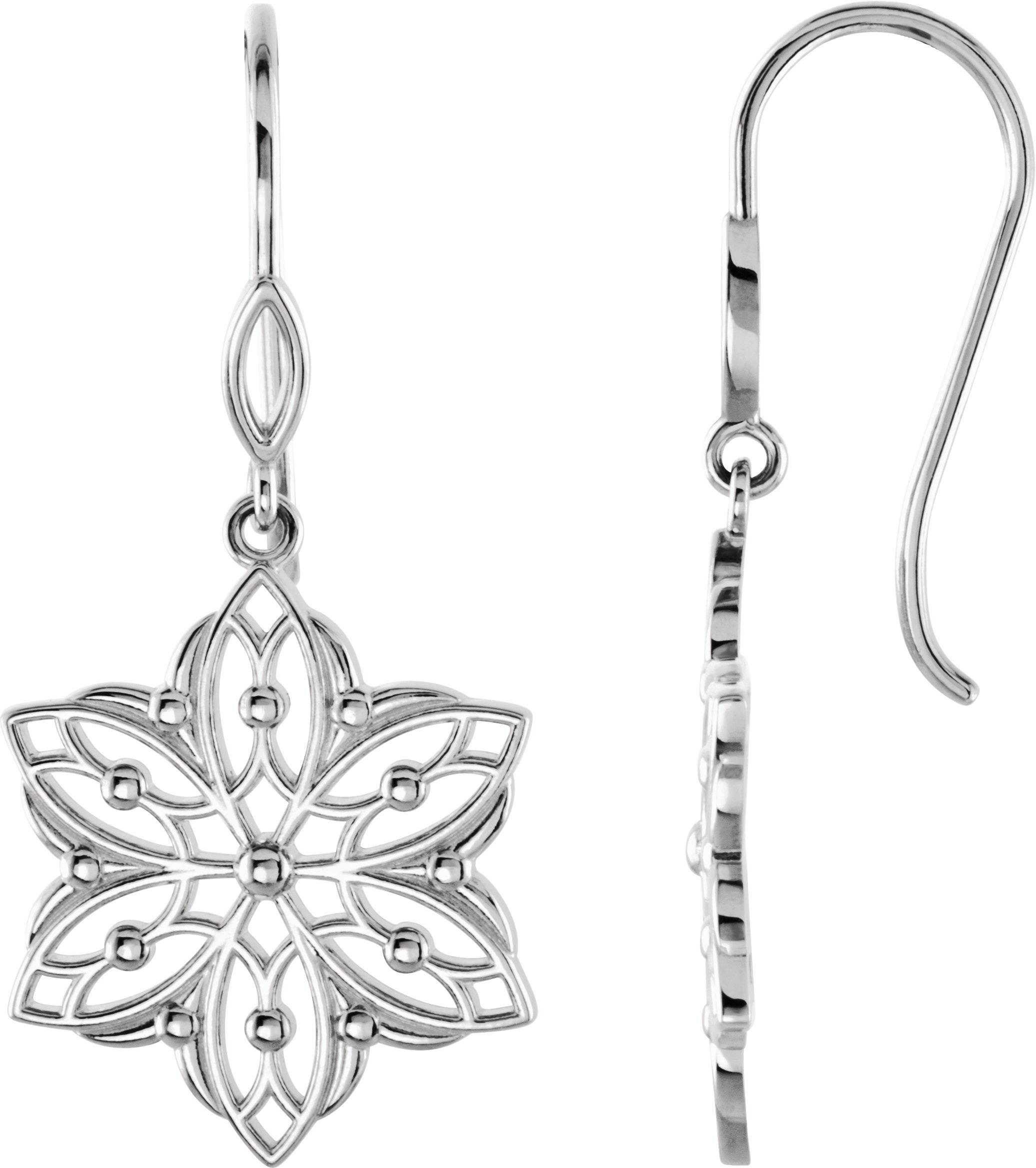 Sterling Silver 35x18.7 mm Floral Earrings