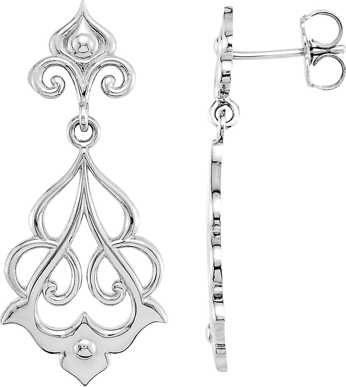 Sterling Silver 29x12.9 mm Floral Earrings