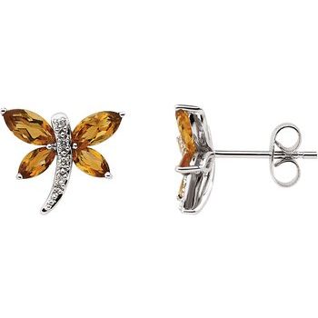 Citrine and Diamond Dragonfly Earrings 5x5mm 6x3mm .04 CTW Ref 906662