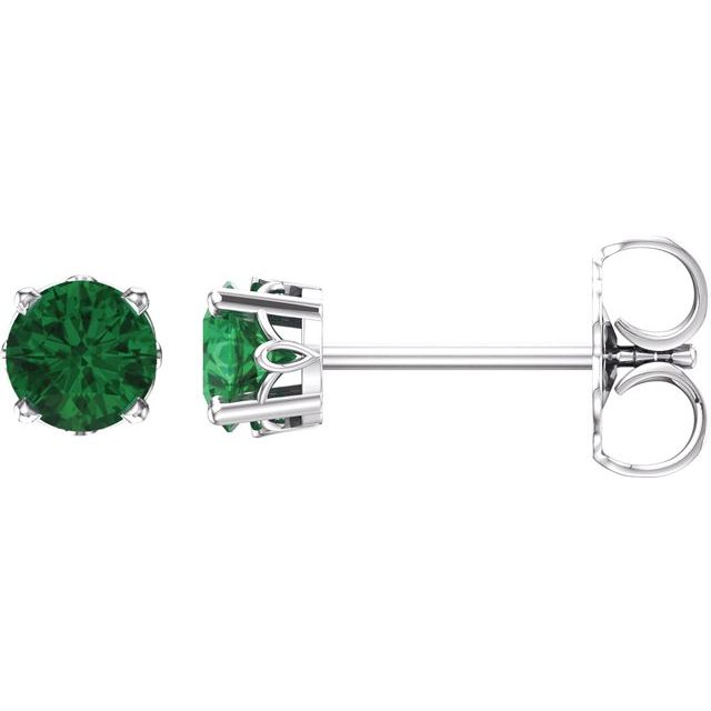 14K White Lab-Grown Emerald 4-Prong Scroll Setting® Stud Earrings