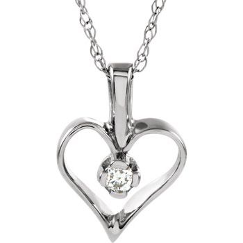 Diamond Heart Pendant on 18 inch Gold Rope Chain .03 CTW Ref 924844