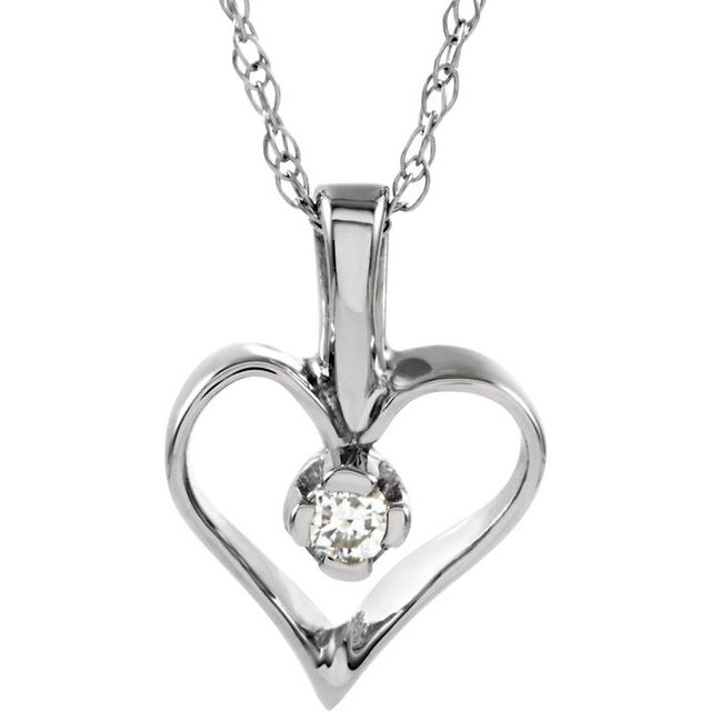 14K White .03 CTW Natural Diamond Heart 18" Necklace