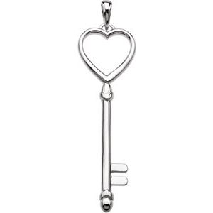 Sterling Silver 49x13 mm Key & Heart Pendant