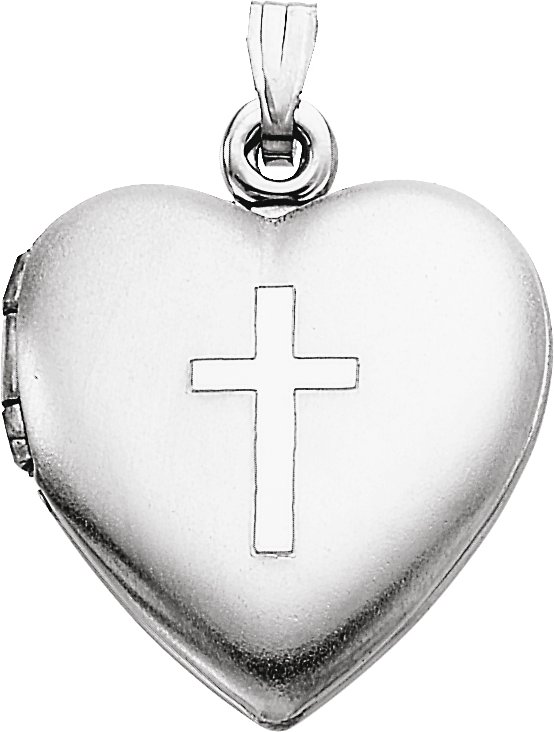 Sterling Silver 15.5x13 mm Heart Locket with Cross