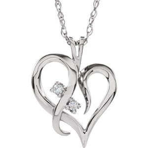 14K White .03 CTW Natural Diamond Heart 18" Necklace 