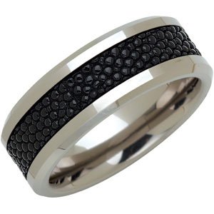 Tungsten 8.3 mm Beveled-Edge Band with Black Stingray Inlay Size 7.5