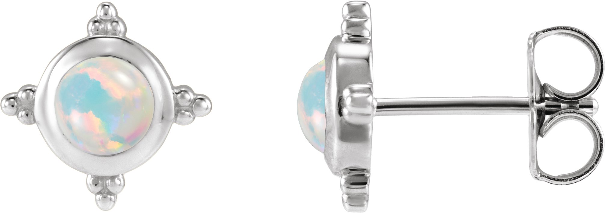 Beaded Bezel-Set Cabochon Earrings