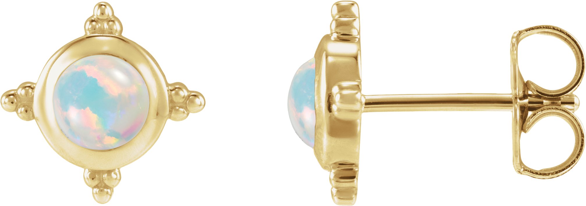 Beaded Bezel-Set Cabochon Earrings