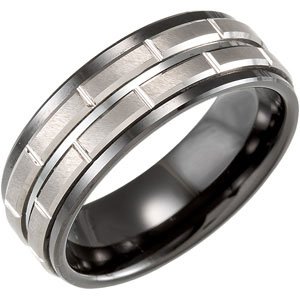 Ceramic & Tungsten 8 mm Black Ceramic Couture® Band Size 6.5 