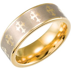 Tungsten & Gold Immerse Plated 8.3 mm Cross Ridged Band with Satin Finish Size 10